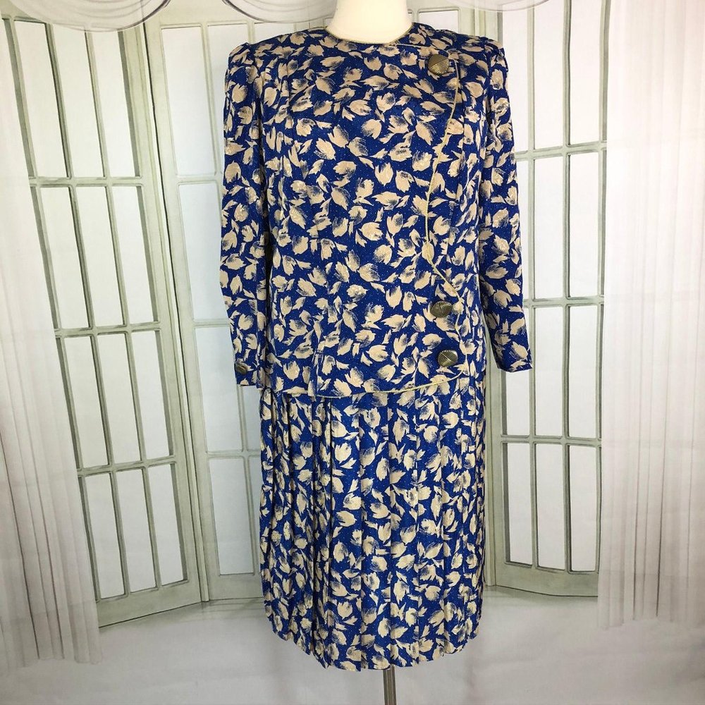 Jo Hanna York Satin Midi Skirt Suit Long Sleeves